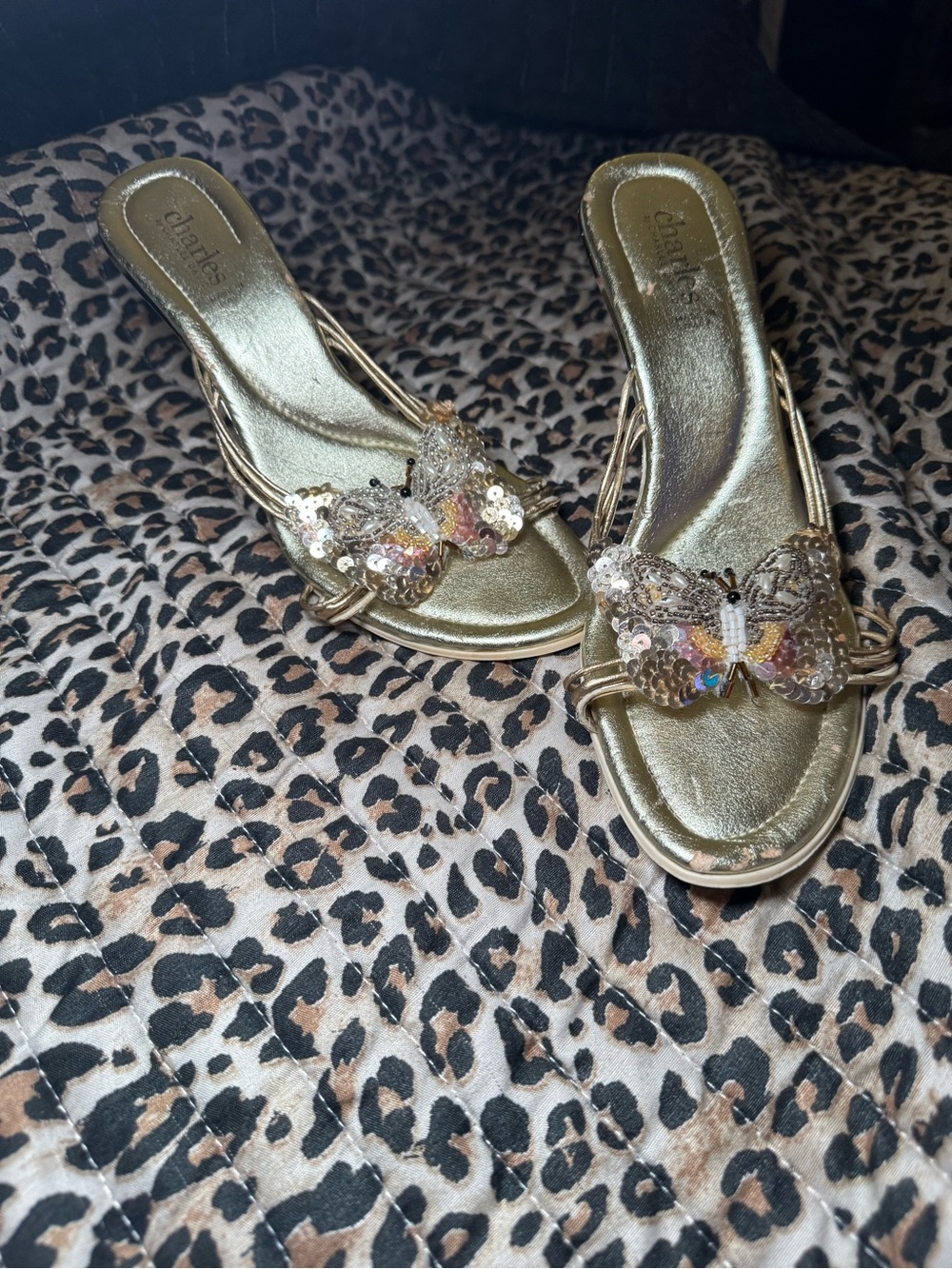 Gold Butterfly Embellished Women’s Slide Sandals